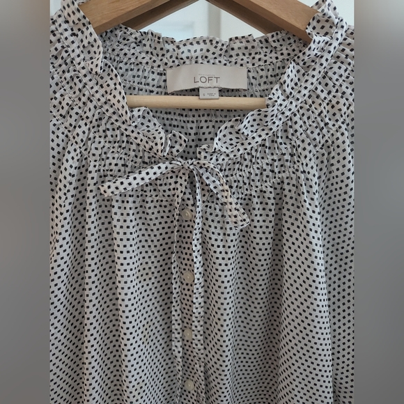 LOFT White Retro Polka Dot Blouse S Small - Picture 6 of 6